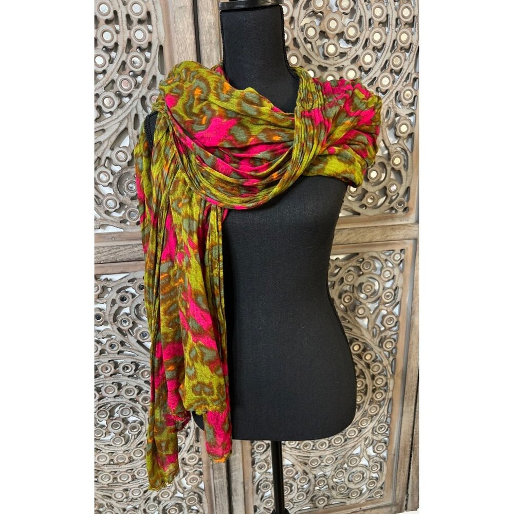 Womens bindya scarf wrap multi color raw hem fringe pink lime green olive orange